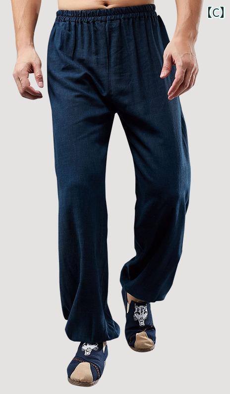 ジョガーパンツ メンズ エスニック アジアン ボトムス 中国風 レギンス カジュアル 弾性 コットン リネン 春秋 白 黒 紺