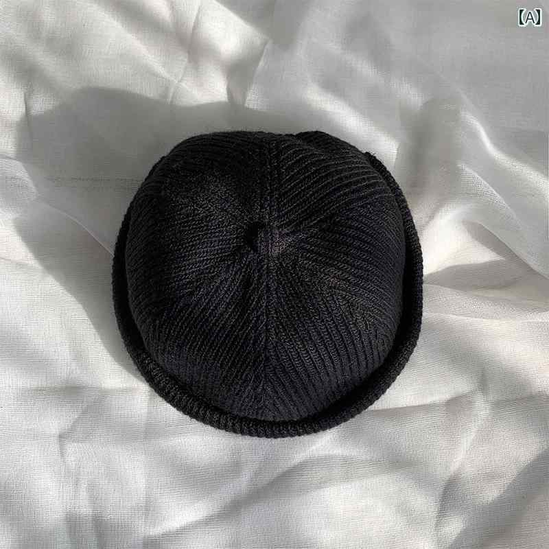 ニット帽 メンズ レディース 帽子 ウール 秋冬 韓国 ヒップホップ 防寒 ブラック ワインレッド ブルー メロン帽 2