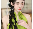 ウィッグ ヘアエクステンション エクステ つけ毛 ヘアアレンジ レディース 三つ編み 編み込み 中国風 エスニック アジアンテイスト ポニーテール ブライダルヘア ツイスト ブラック ブラウン