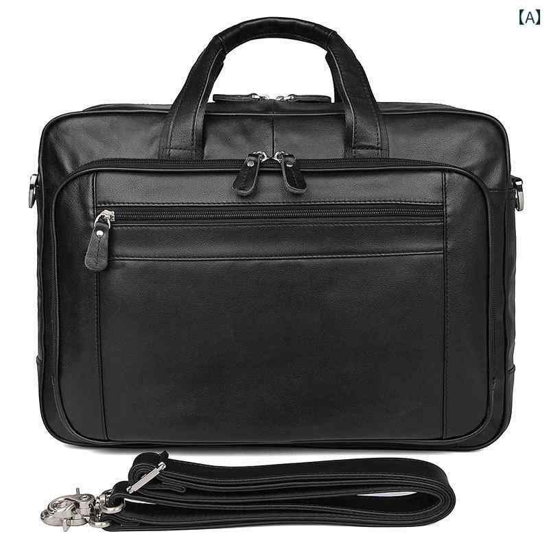 Satchel-Style Briefcases - ブリーフケース メンズ トートバッグ ビジネス バッグ オフィス 通勤 横型 革 レザー ハンドバッグ 大容量 ブラック パソコン