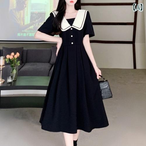 マリーンドレス 海軍 ネイビー風 セーラー服 夏 レディース 女の子 フレッシュ カレッジ プラスサイズ スリムフィット フェアリー ブラック ブルー マリーンドレス 海軍 ネイビー風 セーラー服 夏 レディース 女の子 フレッシュ カレッジ プラスサイズ スリムフィット フェアリー ブラック ブルー