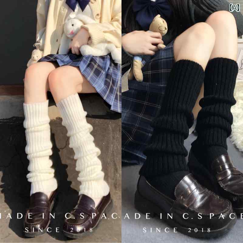 レッグカバー ソックス レディース パイル JK ニット ミドル 靴下 美脚効果 春夏 ホワイト ブラック グレー