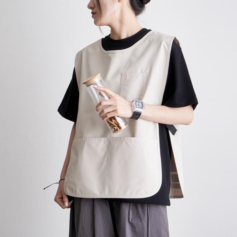 エプロン レディース メンズ 料理 家庭 キッチン ベスト おしゃれ アウトドア 春夏 薄手 防水 作業服 ショップ キャンプ ベージュ カーキ グレー