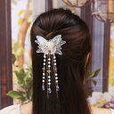 ヘアクリップ ヘアアクセサリー レディース クリスタル バタフライ クリップ 蝶々 夏 ホワイト パープル