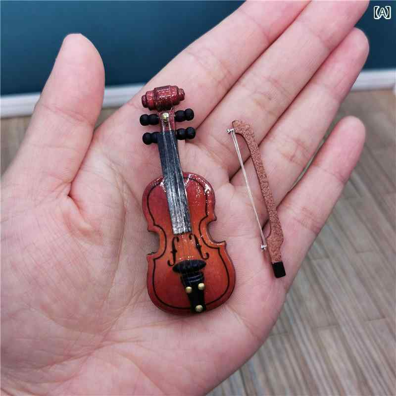 ミニチュア 楽器 模型 置物 オブジェ 装飾 飾り おしゃれ 木製 バイオリン マイク 音楽 小道具 モダン ブラック レッド 2