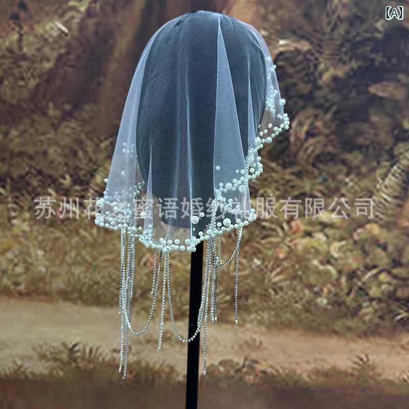 ブライダル ベール レディース レトロ パール ショート丈 フェイスベール ホワイト チェーン 結婚式 ウェディング 前撮り 披露宴 二次会 水滴型 エレガント...