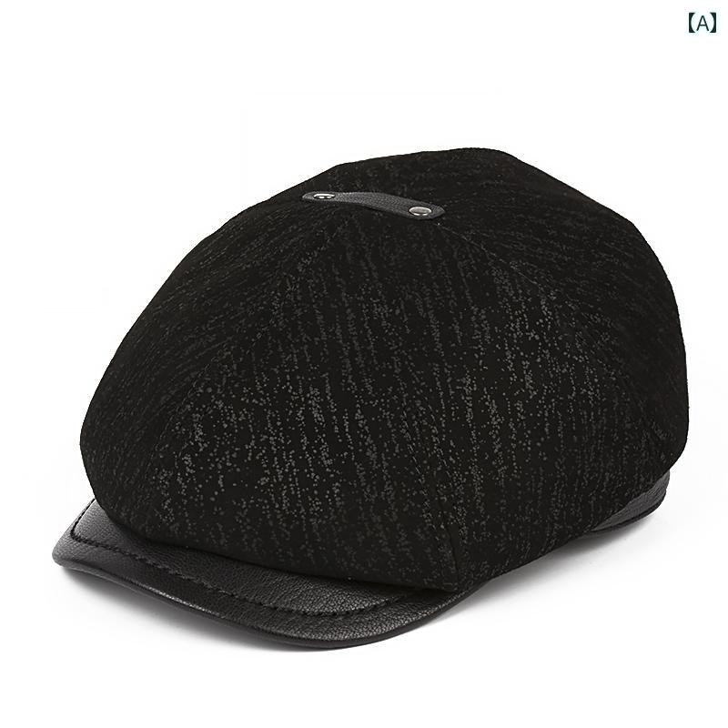 ハンチング レザー メンズ 紳士 帽子 カジュアル 大きいサイズ 秋冬 革 ベレー帽 中高年 キャスケット 黒 茶色