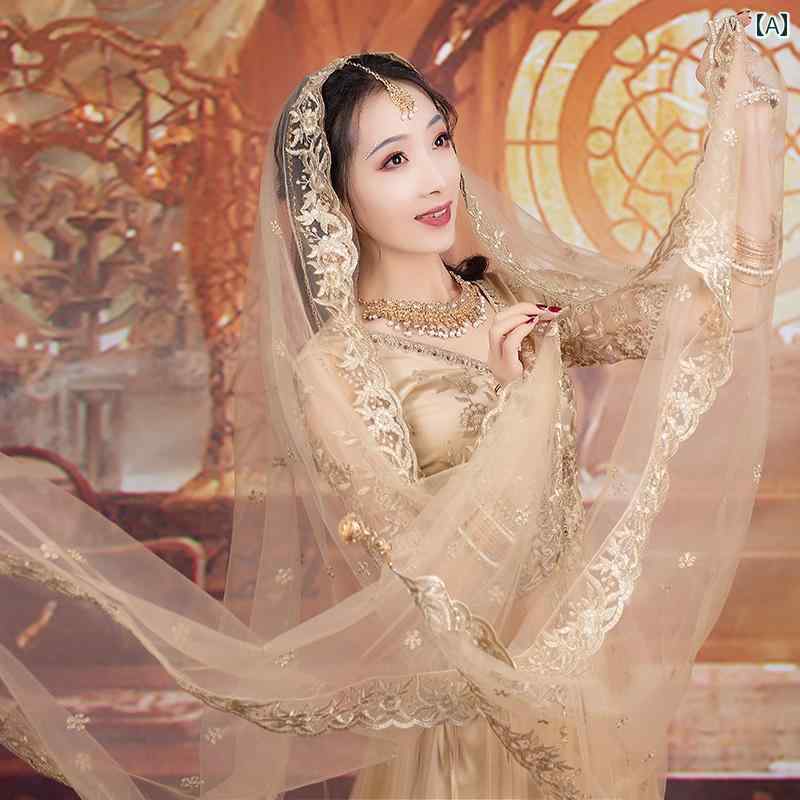 インド 民族衣装 インドドレス 舞踊衣装 エキゾチック エスニック ガーゼ スカーフ ゴールド ブルー ピンク