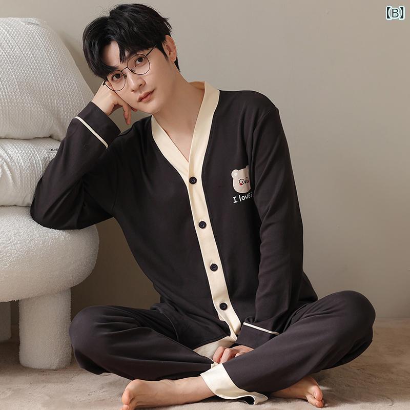 ルームウェア 部屋着 メンズ レディース おしゃれ カップル パジャマ 春秋 綿 長袖 かわいい