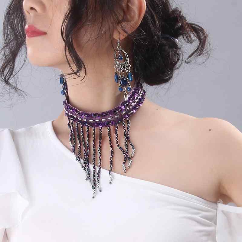 ベリーダンス アクセサリー ネックレス パフォーマンス インディアンジュエリー ビーズ タッセル シルバー レッド ゴールド