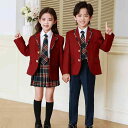 キッズ 子供 男の子 女の子 学制服 セットアップ 学校 ブリティッシュ 秋冬 シャツ スカート チェック ワインレッド ネイビー