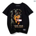 tシャツ 犬柄 男女兼用 ブルドッグ プリント 春夏 ラウンドネック 半袖 コットン カップル カジュアル 黒