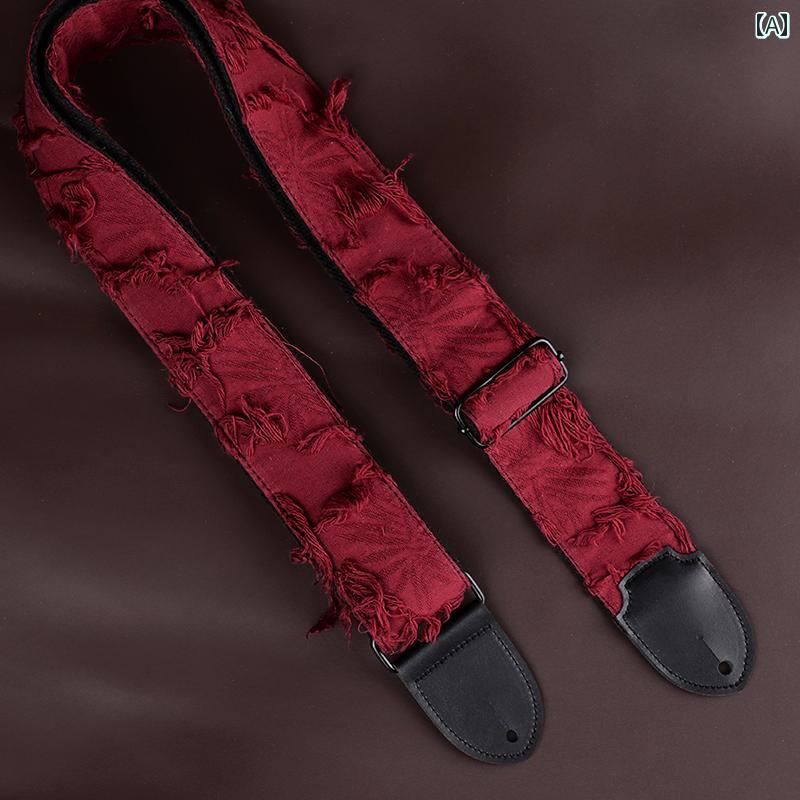 ギターストラップ おしゃれ フリンジ エレキ ベース ショルダー アコースティック 厚手 クロスボディ レッド