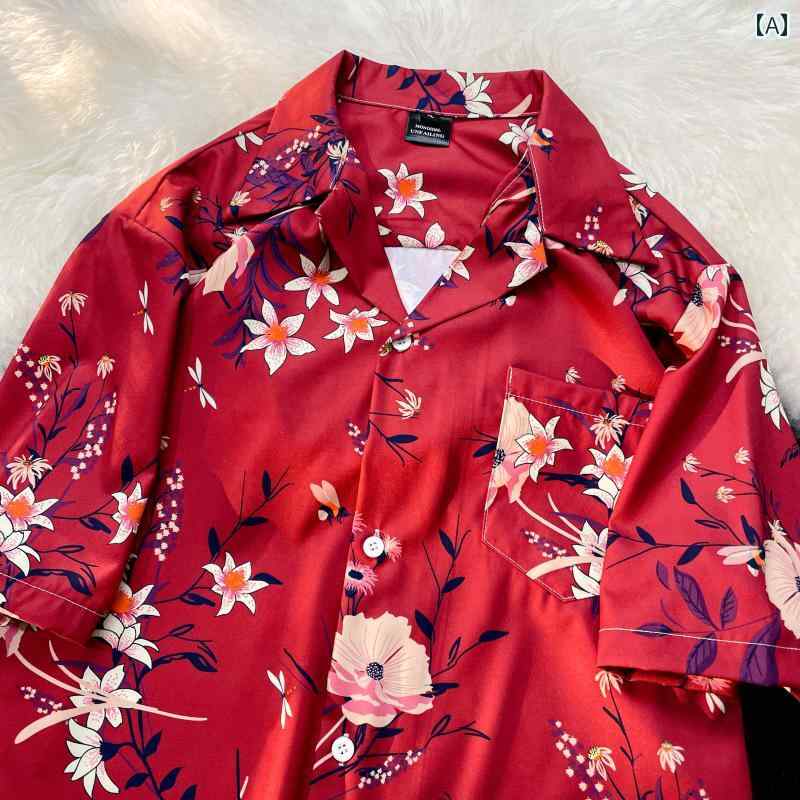 アロハシャツ メンズ レディース 春夏 トップス 柄シャツ 総柄 レトロ フラワー 半袖 ハワイアン ビーチ カジュアル カップル 日焼け防止 シーサイド レッド ホワイト グリーン