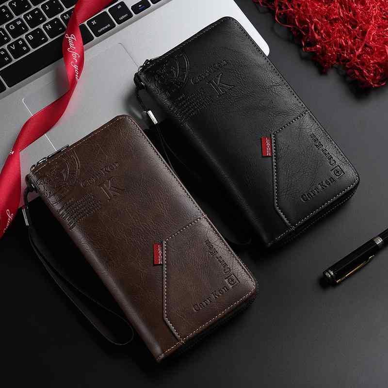 長財布 メンズ ラウンドファスナー レトロ 多機能 クラッチバッグ 携帯電話 収納 エンボス加工 ロゴ ブラック ブラウン