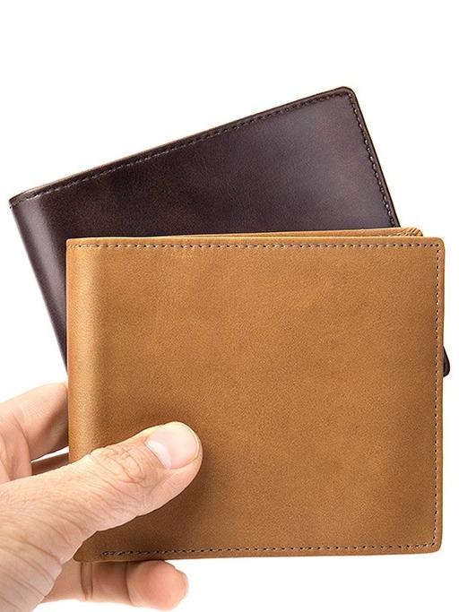 二つ折り財布 カードケース レザー 革 メンズ レトロ シンプル コンパクト 小銭入れ カードホルダー ブラウン