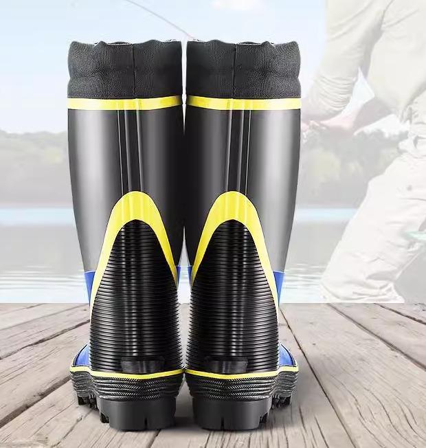 岩釣り ハイ チューブ レインブーツ フィッシングシューズ ハイキング アウトドア 吊り紐 スチール 大型 屋外 滑り止め レッド イエロー