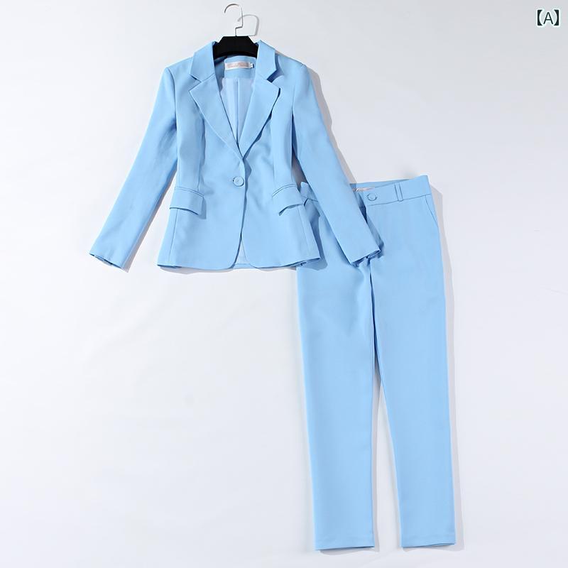 パンツ スーツ レディース 春秋 ファッション ツーピース スリム フィット ジャケット ブルー レッド ブラック オフィス 通勤 OL