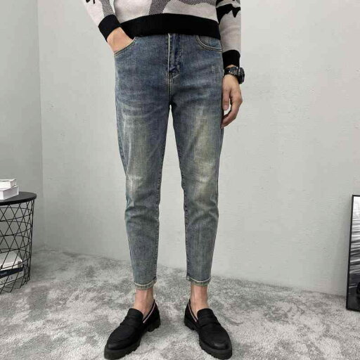 デニムパンツ メンズ ジーンズ ジーパン ダメージ クラッシュ ウォッシュド レトロ カジュアル 秋冬 裏起毛 暖かい スキニー 韓国 クロップド ブルー デニムパンツ メンズ ジーンズ ジーパン ダメージ クラッシュ ウォッシュド レトロ カジュアル 秋冬 裏起毛 暖かい スキニー 韓国 クロップド ブルー