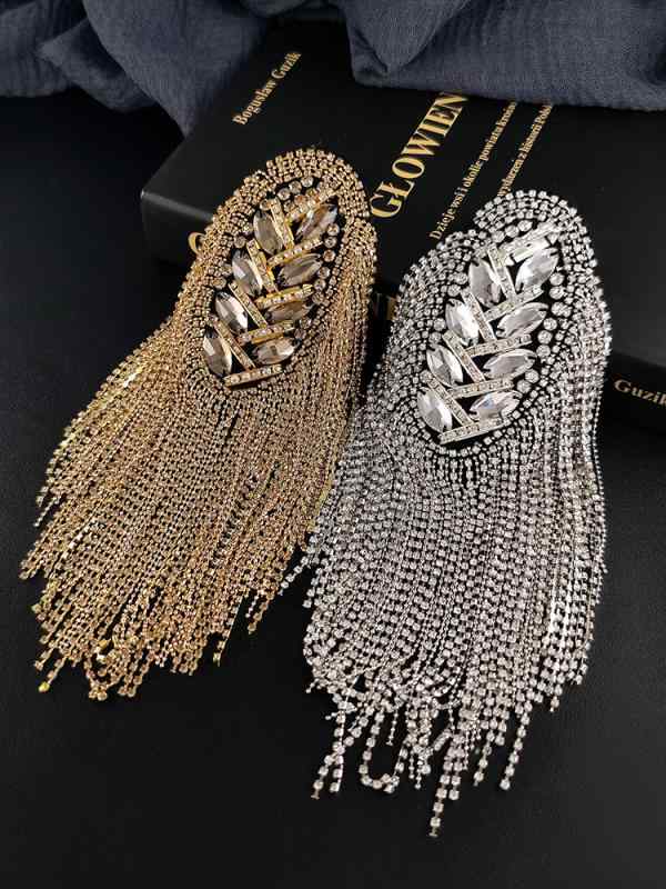 肩章 フリンジ ステージ 衣装 コスプレ 飾り 装飾 ミュージカル ダンス ラインストーン ブローチ メンズ レディース フリンジ アクセサリー シルバー ゴー...