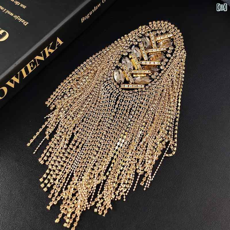 肩章 フリンジ ステージ 衣装 コスプレ 飾り 装飾 ミュージカル ダンス ラインストーン ブローチ メンズ レディース フリンジ アクセサリー シルバー ゴールド 3