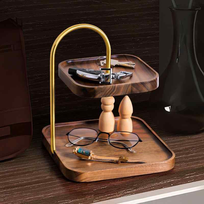 トレイ おしゃれ 中国風 玄関 ブラックウォールナット 卓上 装飾 無垢材 レトロ 真鍮 キー 収納 ボック..