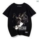 tシャツ 犬柄 メンズ レディース フレンチブルドッグ プリント 春夏 ラウンドネック 半袖 コットン カップル カジュアル 黒