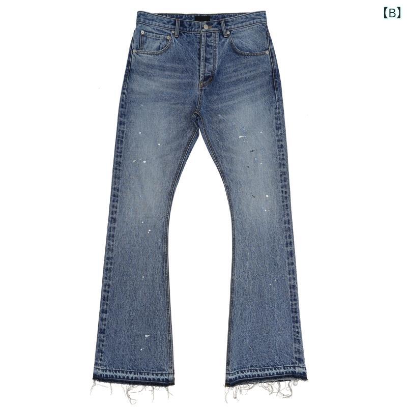 デニムパンツ ジーンズ メンズ アメリカン カジュアル ストリート ボトムス ウォッシュド ローエッジ ブラック ブルー