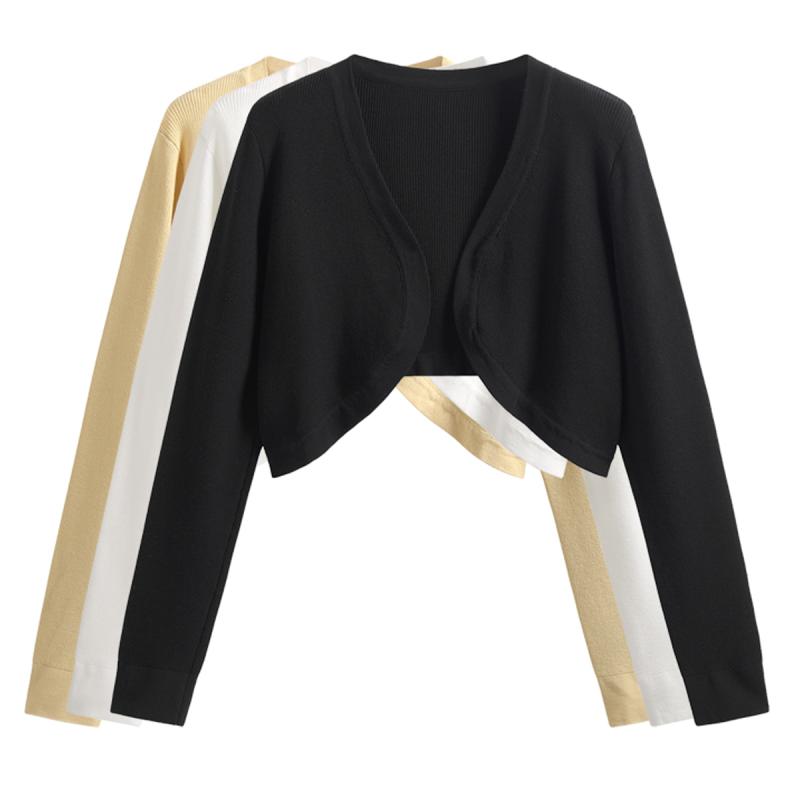 ニット レディース カーディガン おしゃれ カジュアル 春夏 ショート ボレロ トップス 薄手 黒 白