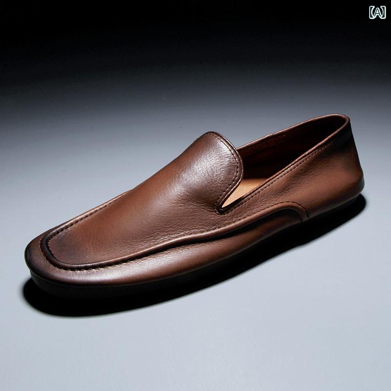革靴 メンズ カジュアル 秋冬 紳士 革 レザー ソフトソール ドライビングシューズ 茶色 黒