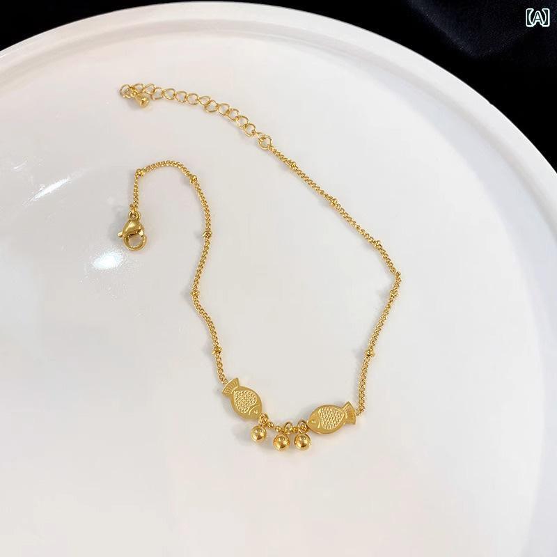 アンクレット レディース 足首 アクセサリー 韓国 魚座 ベル クール チタン 鋼 おしゃれ ジュエリー ゴールド