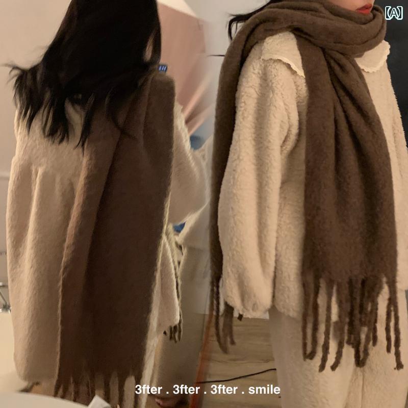 マフラー おしゃれ レディース メンズ ストール 暖かい 冬 韓国 厚手 防寒 無地 大判 もこもこ ブラウン ホワイト