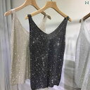 スパンコール キャミソール レディース トップス キラキラ パーティー ダンス ベスト ゆったり 大きいサイズ サスペンダー 光沢 夏 薄手 セクシー Vネック...