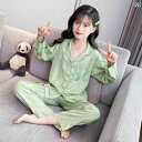 パジャマ キッズ 子供 女の子 ルームウェア 部屋着 おしゃれ かわいい 春秋 長袖 パンツ ストライプ パンダ 牛 グリーン ブラック