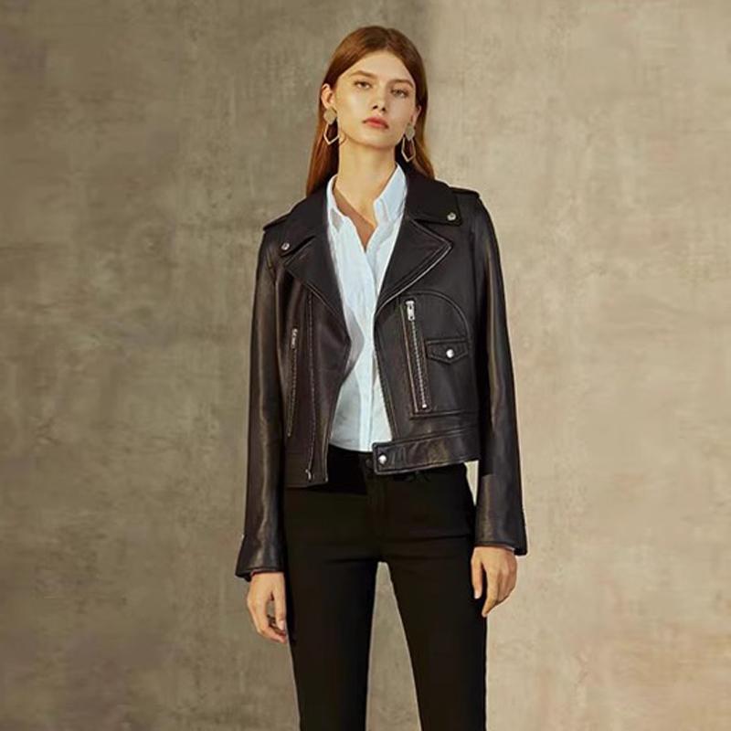レザー ジャケット レディース ライダース 春秋冬 革 オートバイ ショート ブラック ブラウン(4)