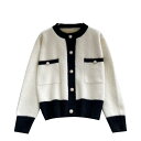 ニット レディース おしゃれ カーディガン カジュアル 春秋 スリム セーター ホワイト ブラック モノトーン