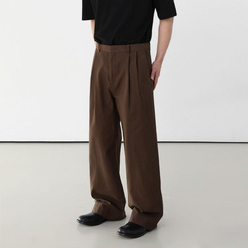 スラックス メンズ ミラード レトロ 韓国風 夏 ドレープ感 ワイドパンツ 丈長 フルレングス ストレート..