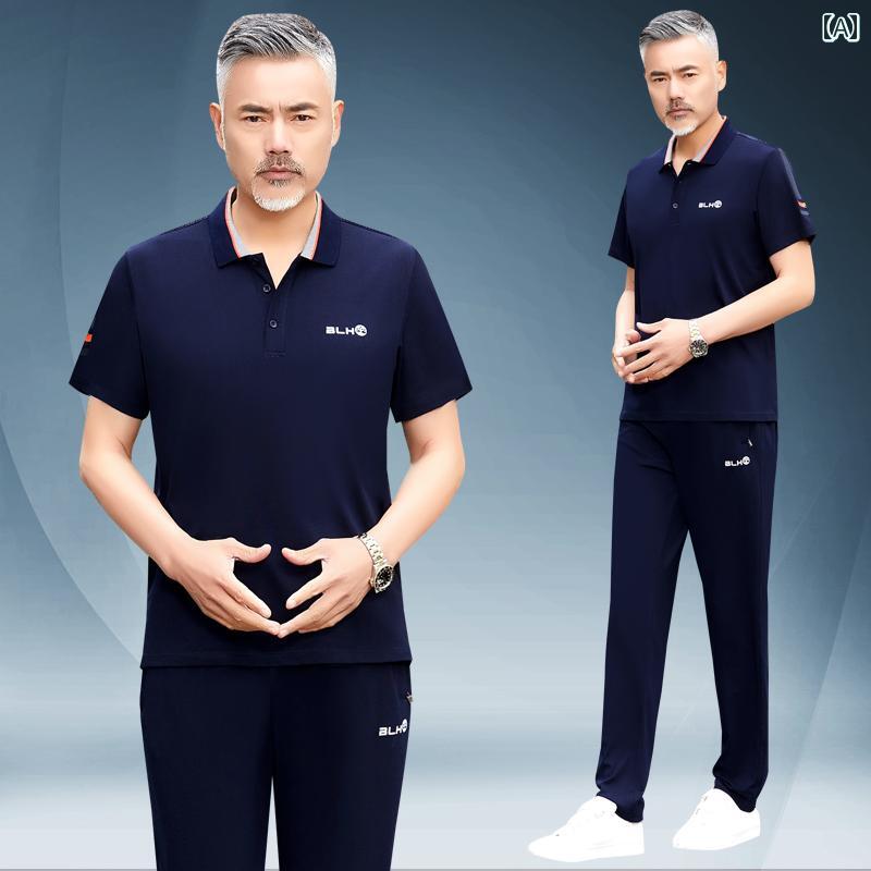 セットアップ ジャージ 上下 メンズ 半袖 大きいサイズ 中高年 春夏 ズボン カジュアル スポーツウェア 薄手 ブルー グレー ブラック お父さん