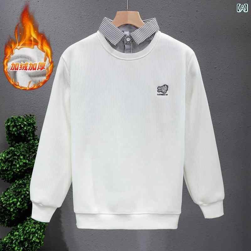 スウェット トレーナー メンズ 刺繍 ドラゴン 龍 プルオーバー トップス カジュアル 長袖 紳士服 中国風 ベルベット 厚手 黒 赤 白