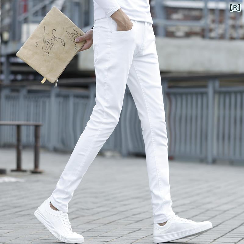 デニムパンツ メンズ ジーンズ ジーパン 秋 スキニー 薄手 伸縮性 シンプル カジュアル ブラック ホワイト ブルー