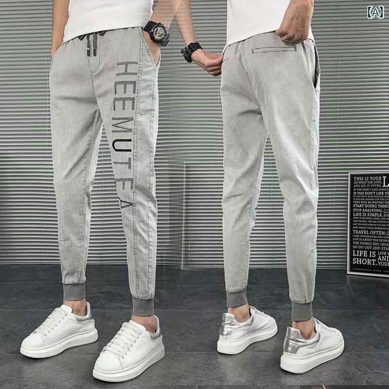 デニムパンツ メンズ ジーンズ ジーパン 春秋 スキニー カジュアル ストリート ロゴ 大きいサイズ 裏起毛 暖かい グレー