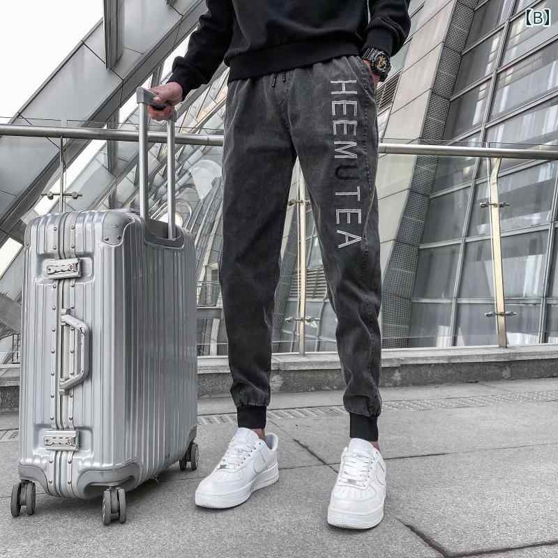 デニムパンツ メンズ ジーンズ ジーパン 春秋 スキニー カジュアル ストリート ロゴ 大きいサイズ 裏起毛 暖かい グレー