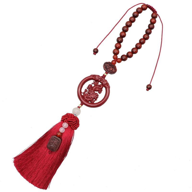 車 ルームミラー アクセサリー 飾り メンズ レディース ペンダント ドラゴン 干支 安全 吊り下げ 装飾 赤 タッセル