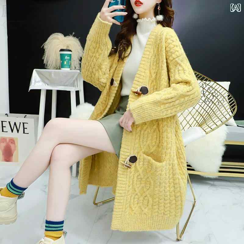 ニット レディース カーディガン おしゃれ カジュアル ロング セーター 秋冬 ホワイト ピンク イエロー