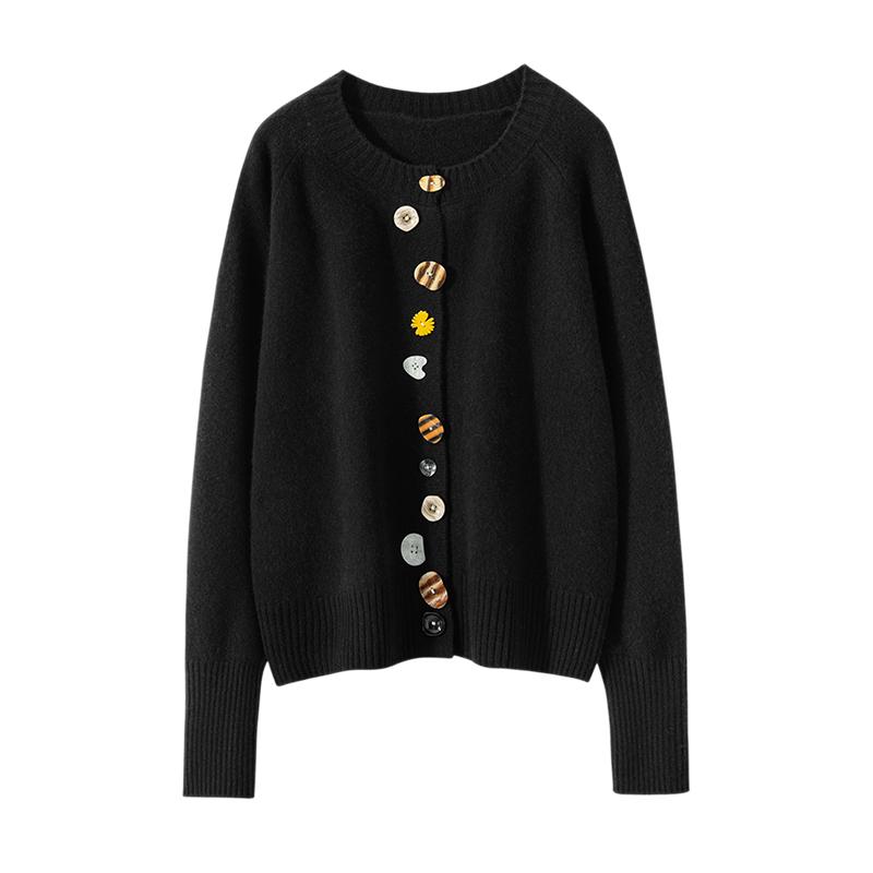 ニット レディース カーディガン おしゃれ カジュアル ラウンドネック ショート セーター ホワイト カーキ ブラック