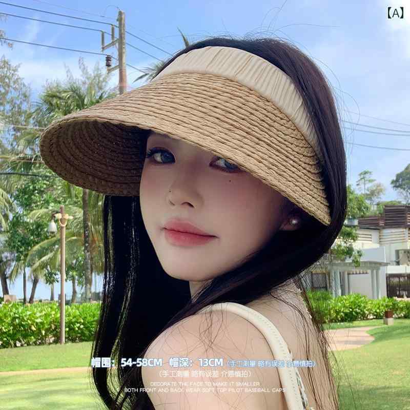サンバイザー レディース 帽子 サンシェード 麦わら ビーチ 日焼け防止 夏 つば広 ベージュ カーキ ブラック