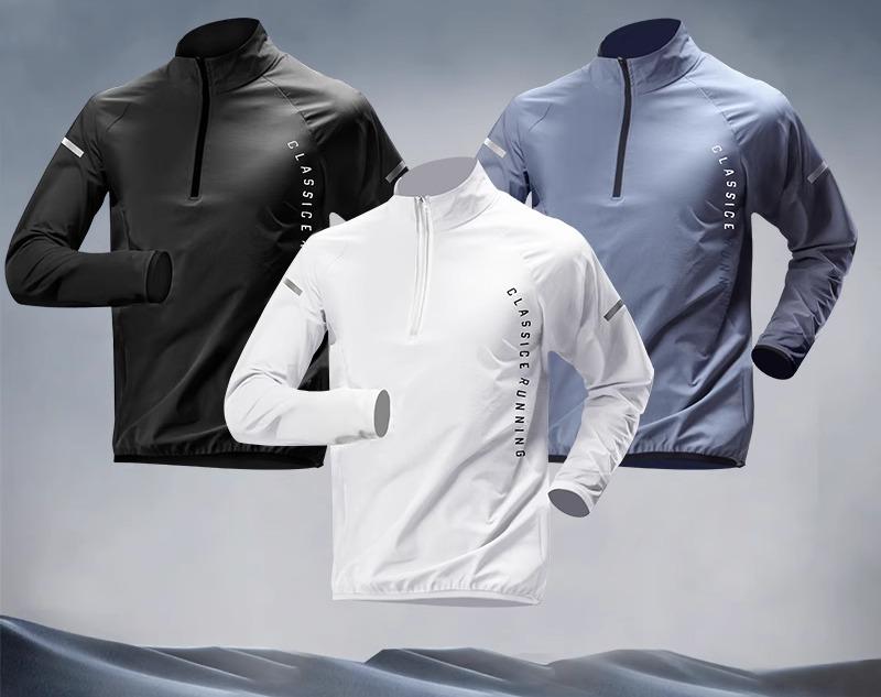 メンズ ジャージ ハーフジップ トレーニング ランニングウェア 長袖 薄手 フィットネス トップス スポーツ 陸上競技 春秋 ホワイト ブラック ブルー