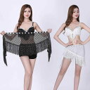 ベリーダンス レディース 衣装 アラビアン 社交ダンス ヒップスカーフ フリンジ おしゃれ チェーン スパンコール 練習 レッスン レッド ブラック ホワイト