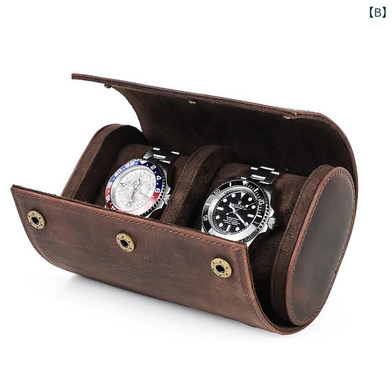 時計ケース 携帯 収納 持ち運び 革 レザー ボックス ポータブル シンプル おしゃれ 旅行 出張 ブラウン