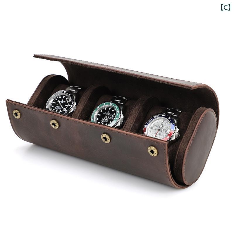 時計ケース 携帯 収納 持ち運び 革 レザー ボックス ポータブル シンプル おしゃれ 旅行 出張 ブラウン